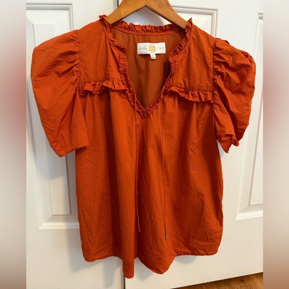 Anna Cate Abigail Puff Sleeve Blouse in Sienna Burnt Orange Medium STAIN - Picture 2 of 11